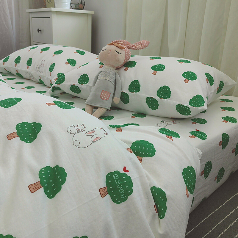 可爱草莓小兔子A类婴儿级双层纱床单单件全棉床笠定做幼儿园褥套