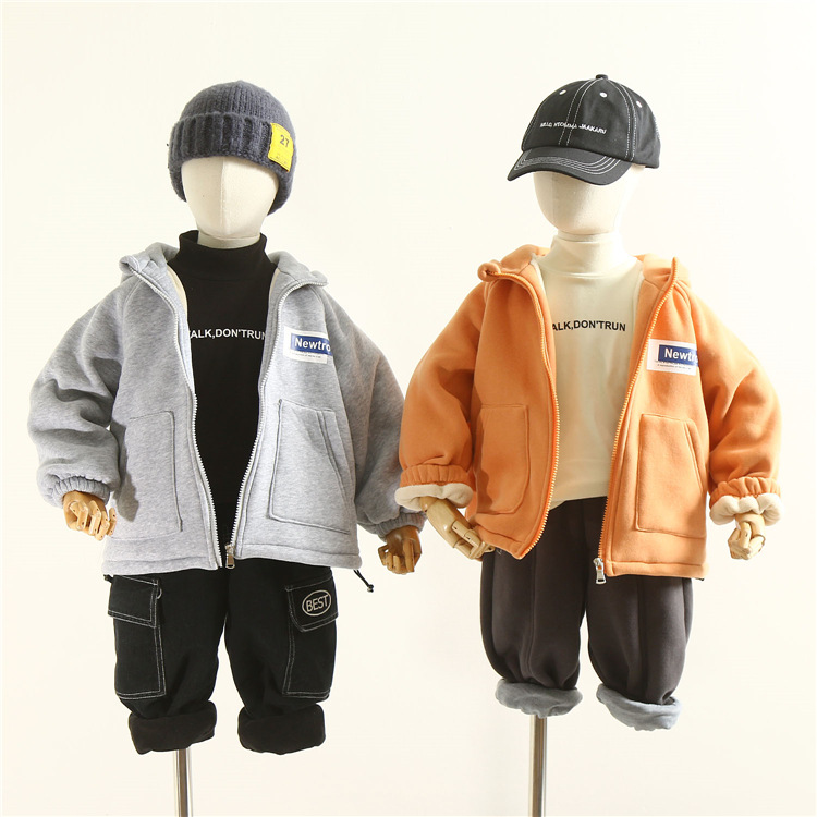 洋气韩版童装 冬季新款儿童加绒加厚卫衣连帽休闲外套男女童上衣