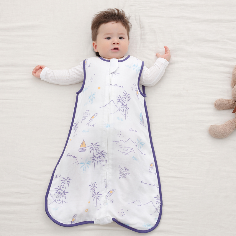 宝宝睡袋纱布无袖背心式新生儿童防踢被神器婴儿夏天季薄款空调服