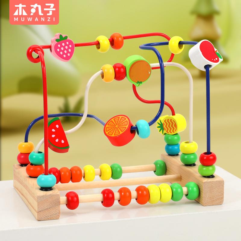 婴幼儿多功能绕珠益智积木玩具水果三档木制绕珠男女孩3-6岁玩具