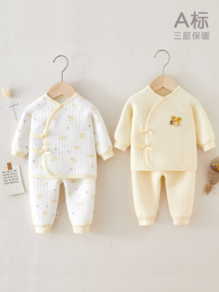 新生儿衣服秋冬保暖款初生宝宝夹棉贴身睡衣婴儿和尚纯棉分体套装