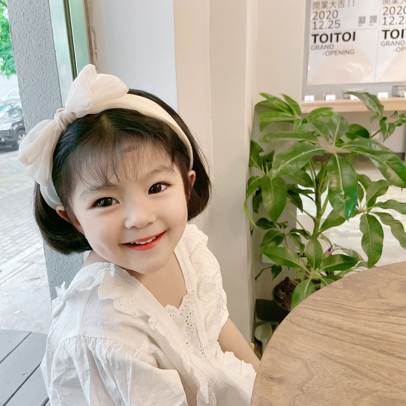 韩国新款发箍儿童女时尚发卡粉色米色蝴蝶结头箍宽边压发公主