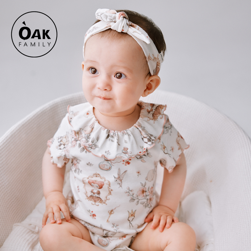 Oak Family夏季薄款初生新生婴儿短袖包屁衣棉莫代尔薄款清凉透气
