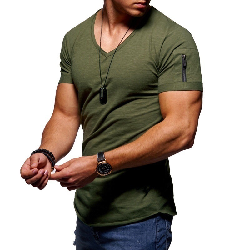 男士t恤V领短袖Men's T-shirt V-neck solid color short sleeve