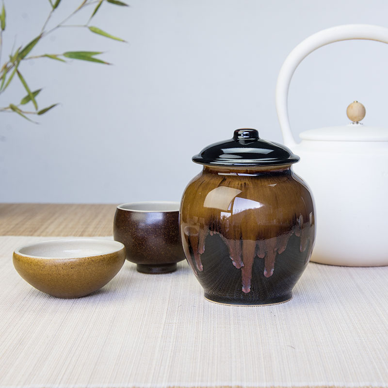 磁州窑大家陶艺特色陶瓷茶叶罐小号窑变瓷罐家用密封罐装饰新中式
