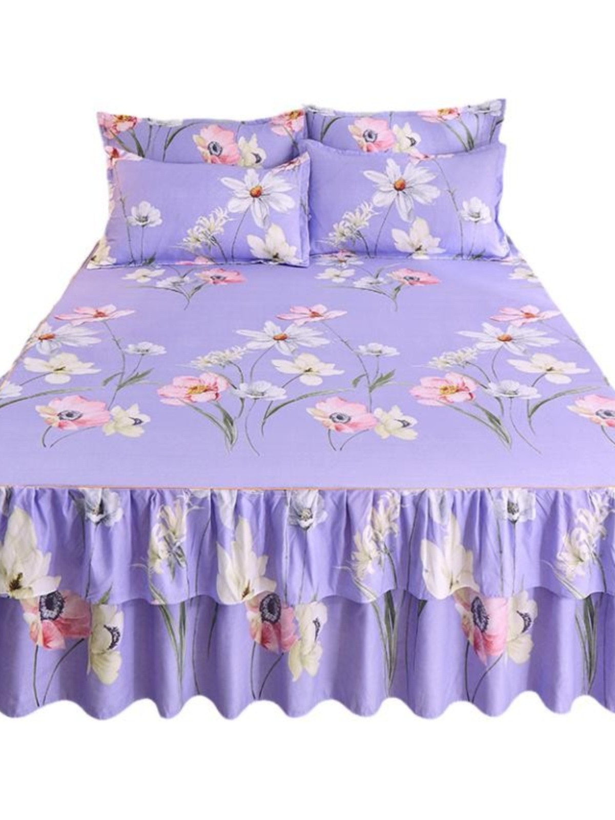 水洗棉床裙单件全棉床罩三件套防滑式1.5米1.8公主风双人床单床套
