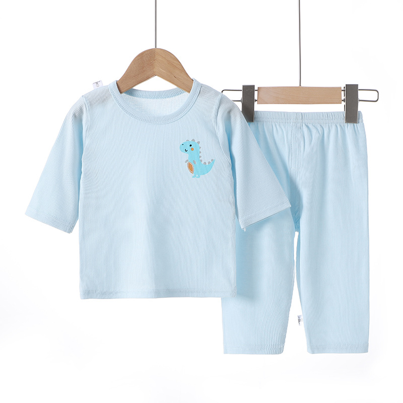 婴儿衣服夏季男女宝宝儿童七分袖睡衣短袖分体套装薄款家居空调服