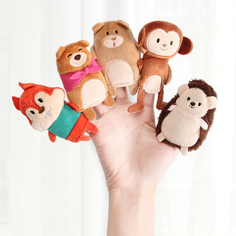 幼儿园早教灰熊毛绒故事手套儿童手指偶6个月动物手偶布玩偶玩具