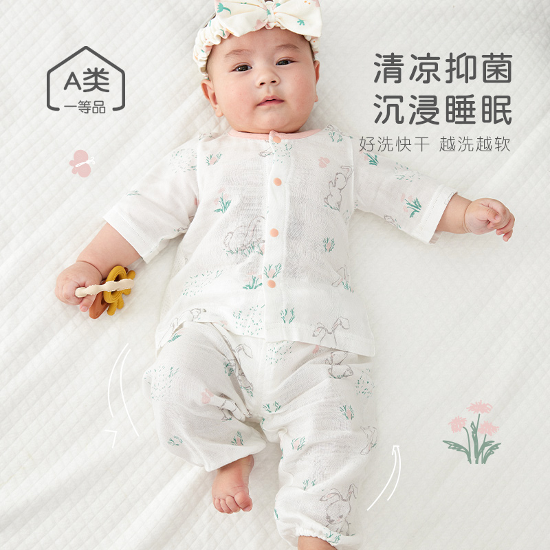 鹿小漫婴儿套装夏季竹纤维女x宝宝睡衣夏装家居服空调服分体两件
