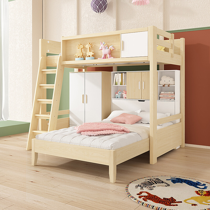 儿童上床下桌柜一体床铺北欧交错式多功能组合双层两层高低子母床