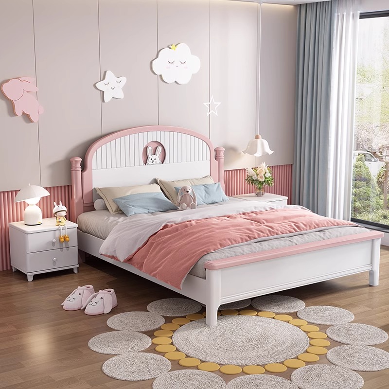 定制实木儿童床女孩公主床1.2米1.35米可爱粉色单人床卧室家具1.8