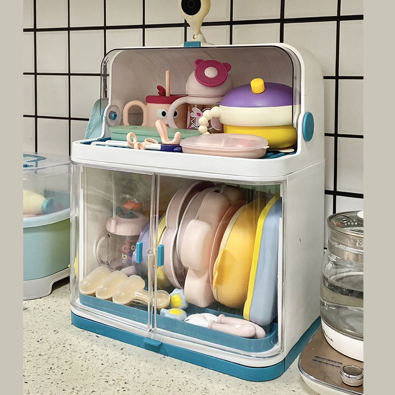 防尘奶瓶晾干沥水收纳箱餐具收纳盒宝宝辅食工具收纳柜架子沥水架
