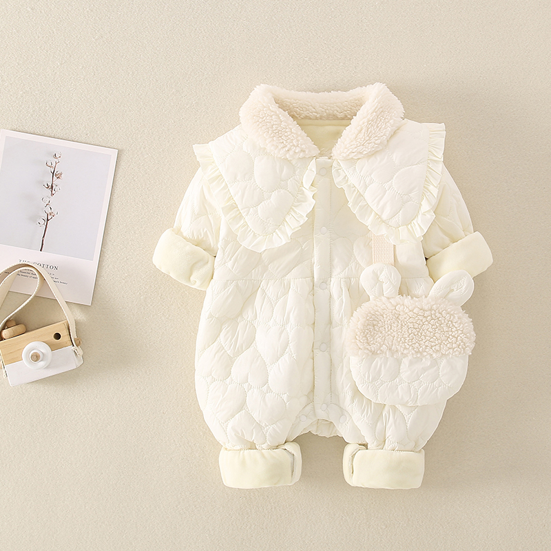 婴儿冬装衣服秋冬季连体衣新生儿3月6加绒0一1岁女宝宝外出服抱衣