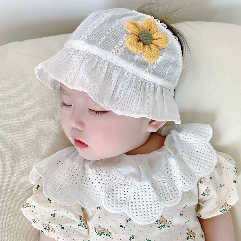 婴儿遮阳帽小月龄女宝宝夏季薄款0一6月新生儿空顶防晒帽可爱超萌