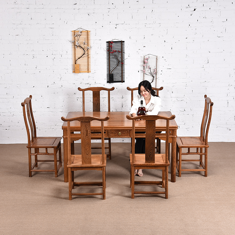 红木家具 鸡翅木餐桌椅组合 长方形饭桌 家用餐台新中式实木餐桌