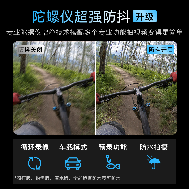 山狗A11运动相机摩托车头盔骑行防抖记录仪4K钓鱼摄像机非360全景