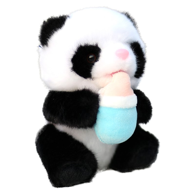 厂家喝奶熊猫宝宝毛绒玩具黑白奶瓶熊猫公仔N布娃娃玩偶成都旅游