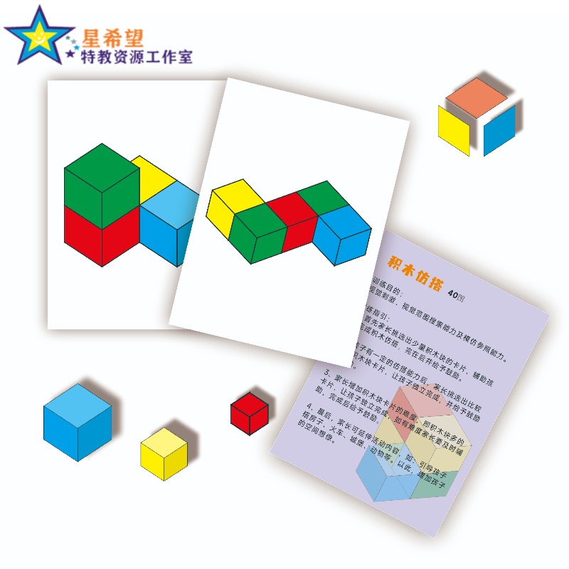 积木仿搭注意力训练视觉颜色参照玩具启蒙自闭症儿童康复训练卡片