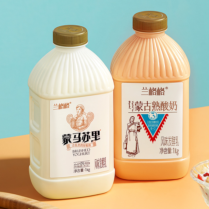 新日期兰格格蒙古风味雪原蒙马里苏熟酸奶益生菌发酵乳2大瓶装