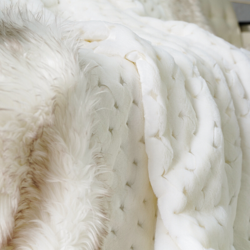 北欧经典轻奢华简约宫廷公主风仿皮草长毛毯白纯色高档颜值沙发毯