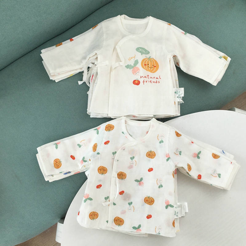 2件装新生儿纱布和尚服长袖夏季空调房衣服初生婴儿和服纯棉透气