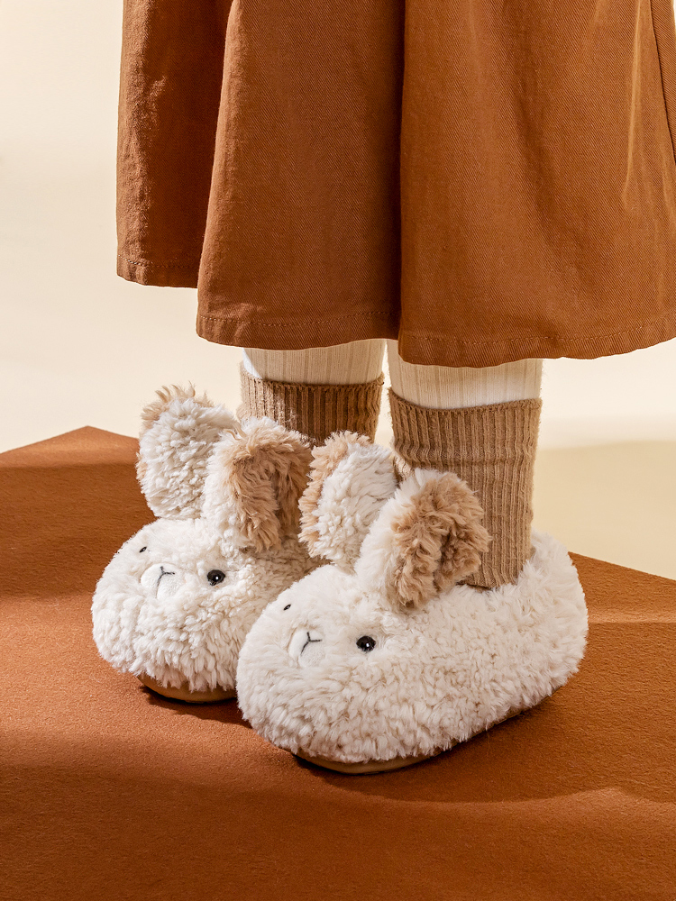 儿童棉拖鞋冬季室内可爱兔子宝宝毛拖鞋女童男孩防滑软底包跟棉鞋