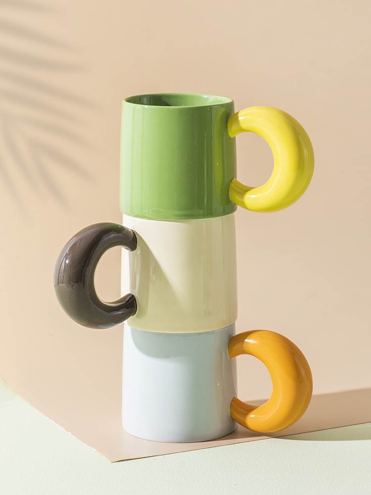 大耳朵马克杯小众设计感咖啡杯精致漂亮的杯子高级感艺术陶瓷水杯