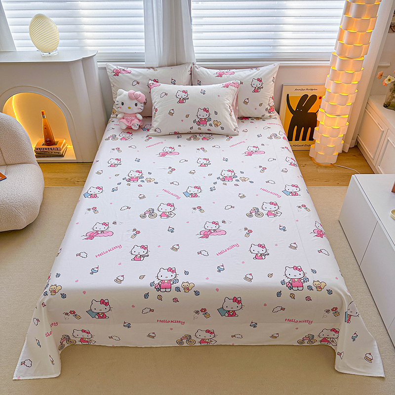 库洛米纯棉床单儿童卡通女孩全棉床笠三件套床垫保护定制单件床罩