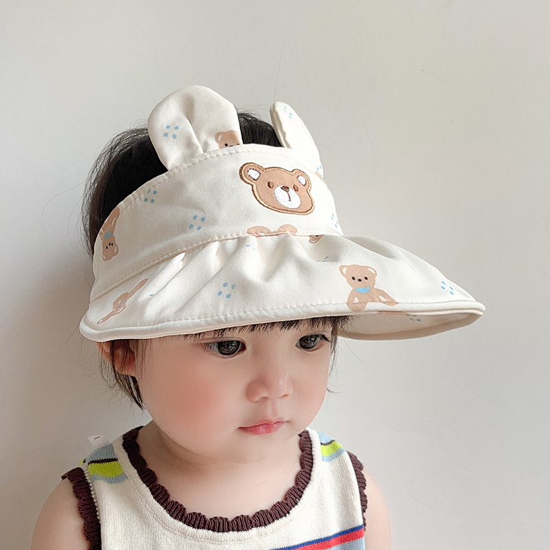 婴儿防晒帽子夏季可爱小熊空顶帽夏天男宝宝太阳帽透气大檐遮阳帽