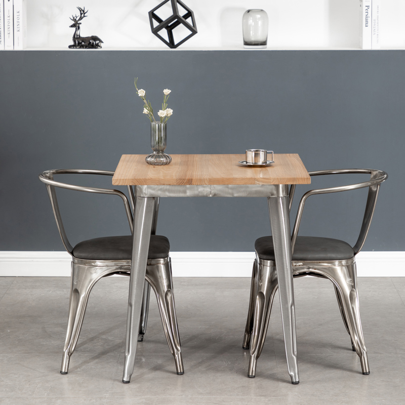 工业风餐桌正方形实木桌可定制尺寸耐用组装美式金属铁艺榆木桌子