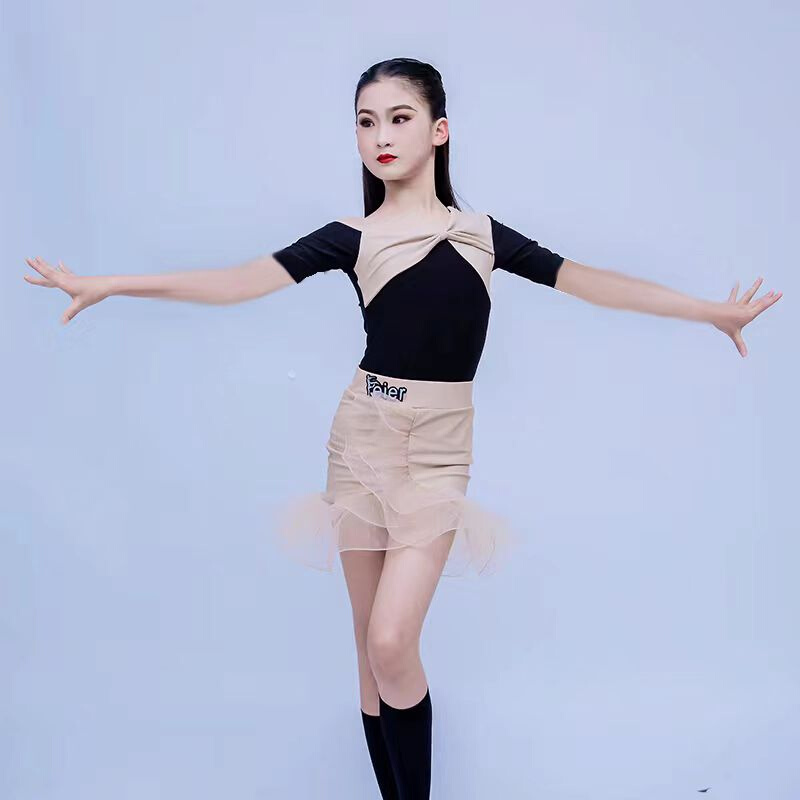 拉丁舞服2023年新款女童高级感春秋儿童舞蹈裙女少儿练功训练服装