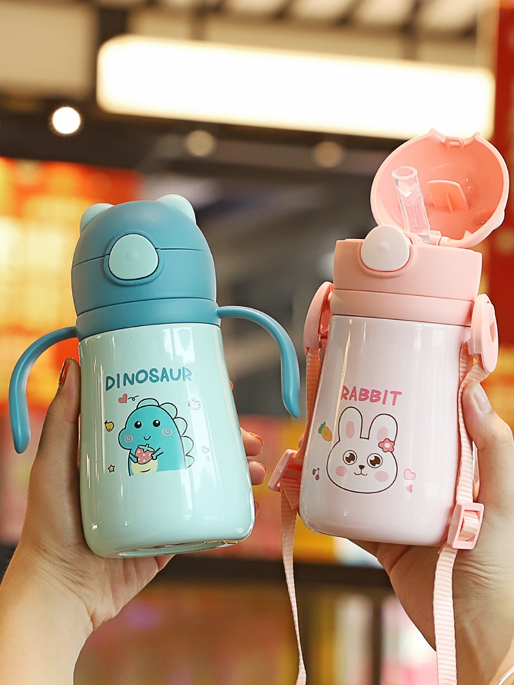 日本儿童保温杯食品级宝宝水杯一岁卡通带吸管两用学饮杯婴儿奶瓶