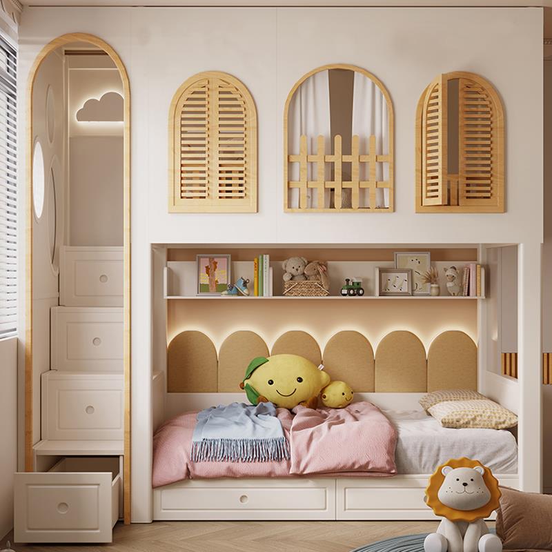 可定制全实木儿童床双层床上下铺高上床下桌男孩女孩树屋高低子母