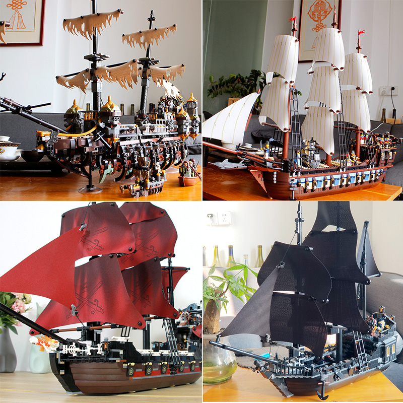 中国积木安妮号黑珍珠号玛丽号帝国战舰加勒比海盗船成人拼装玩具