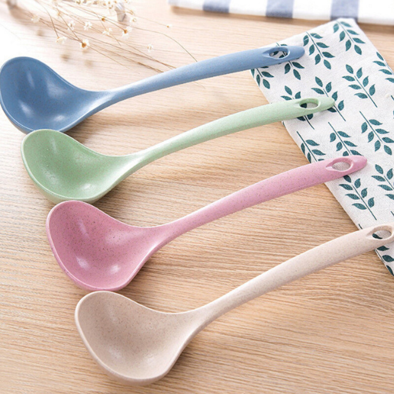 大号麦秸秆勺子餐具创意儿童塑料勺子小号长柄加厚盛粥勺稀饭勺子