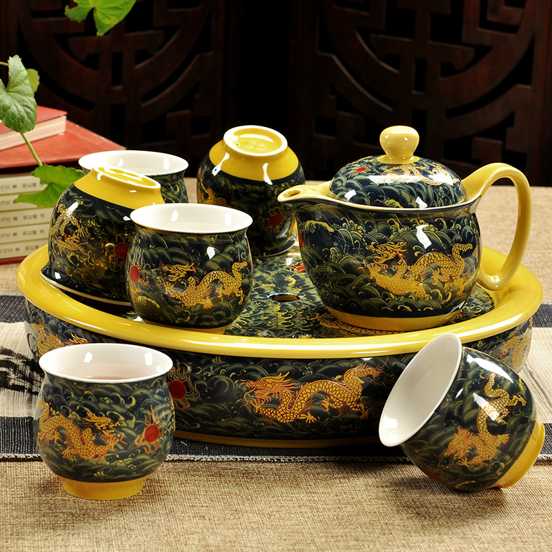 德化青花瓷器大茶壶 整套冰裂陶瓷茶盘双层茶杯 家用茶具套装特价