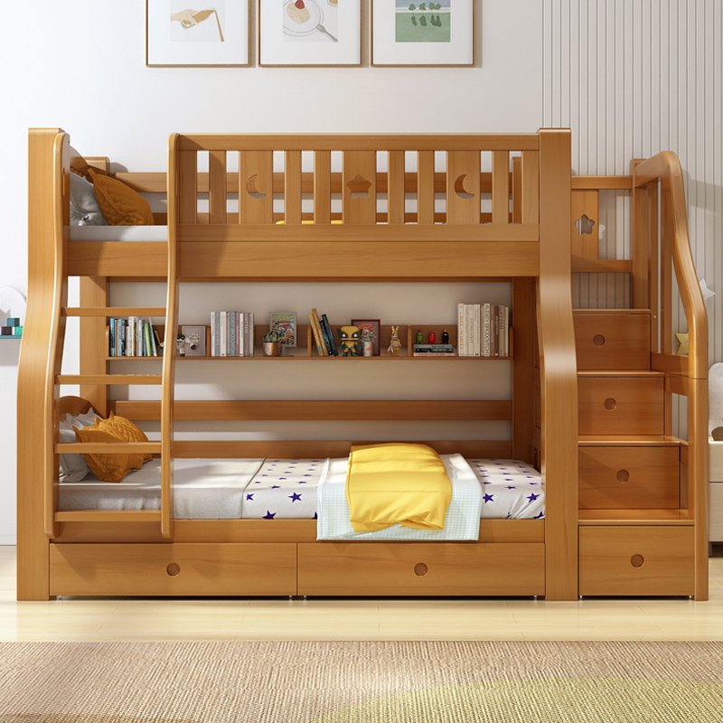 全实木儿童上下床双层床大人多功能成年高低床母子上下铺胡桃木床