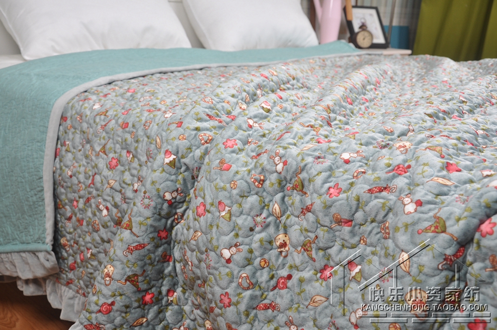 韩国菲边无静电云丝绒绗缝加厚秋冬保暖绒毯床盖床单毯子双面两用