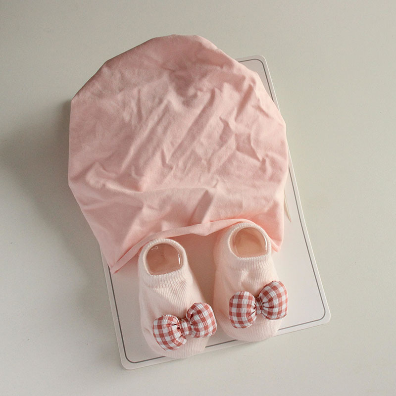 新生婴儿帽子袜子套装宝宝护卤门可爱胎帽0-12个月公主发饰超萌潮