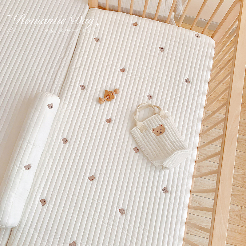 婴儿床笠ins纯棉绗缝夹棉a类宝宝婴儿床床单儿童拼接床床垫套春秋