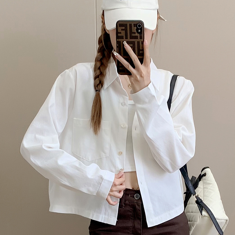 白色衬衫上衣女春秋季2024年新款小个子短款宽松休闲学生衬衣外套