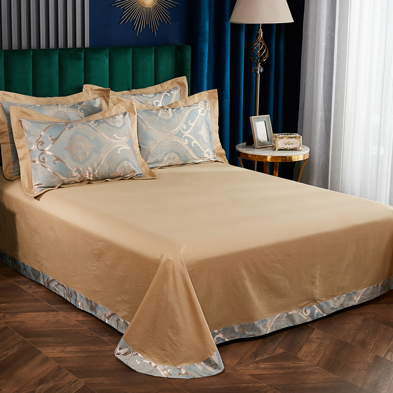 高端欧式贡缎提花圆角床单纯色床上用品被单100%全纯棉三件套单件