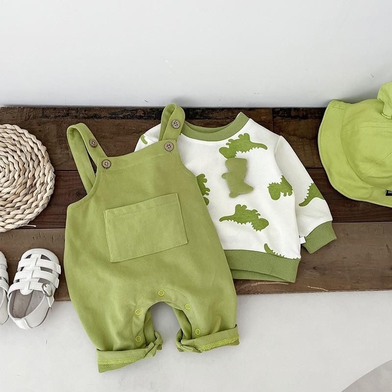 婴儿衣服春秋季背带裤哈衣+卡通套头休闲卫衣两件套宝宝衣服套装