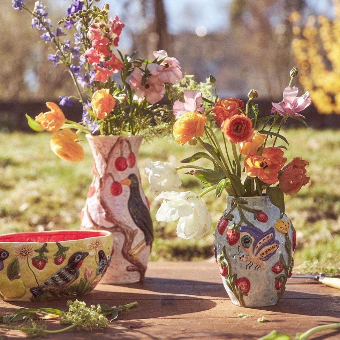 美国an田园小众全手工彩绘陶瓷花瓶民宿样板间家居装饰品鲜花花器