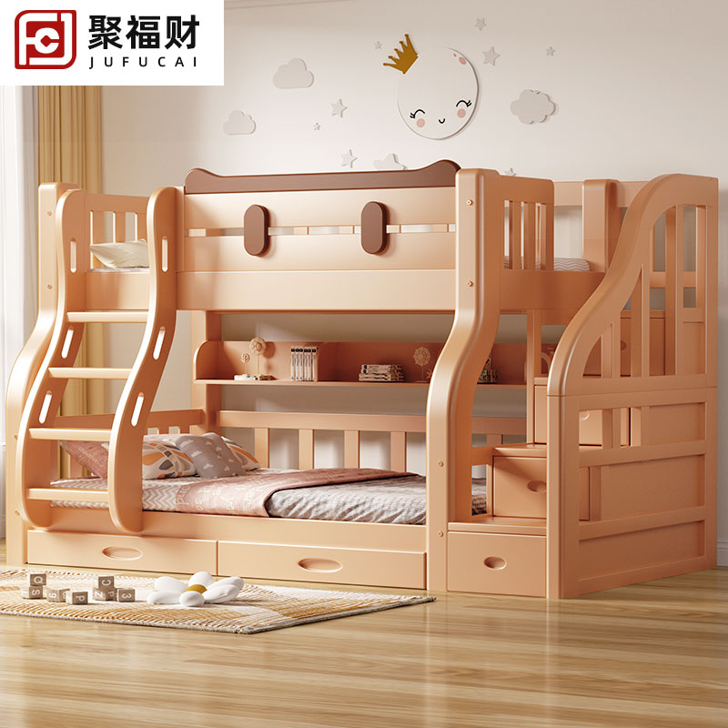 实木上下床双层床儿童床双人床原木色二层高低床子母床上下铺木床