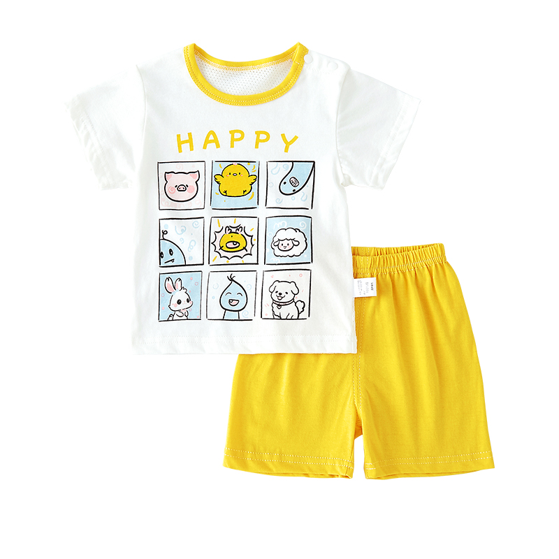 宝宝短袖套装夏季薄款两件套分体男童女童纯棉衣服短裤婴儿空调服