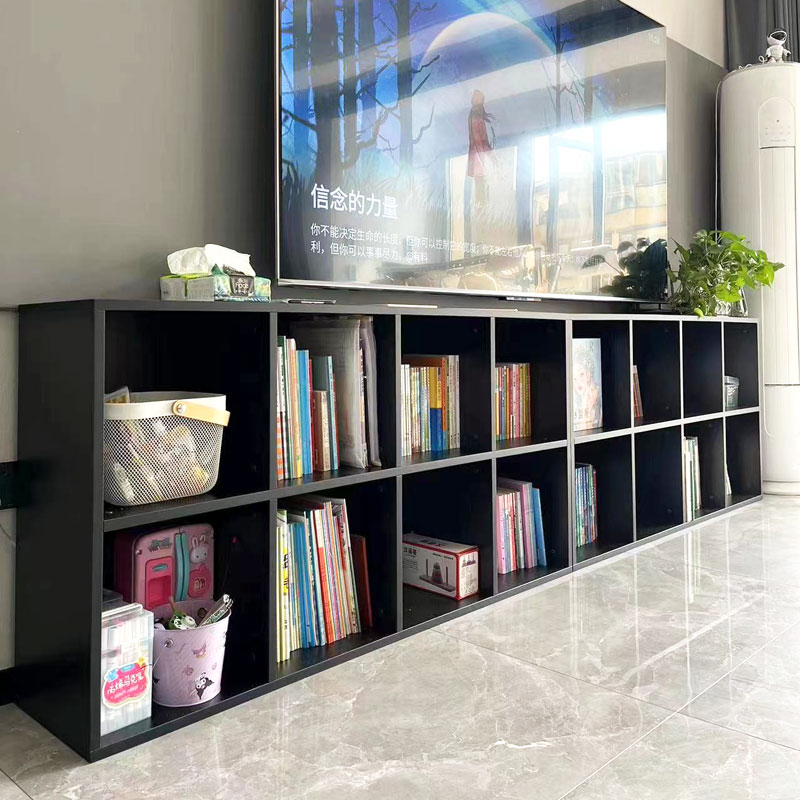 客厅家用现代简易高款组合电视柜落地式小户型收纳置物架黑色书柜