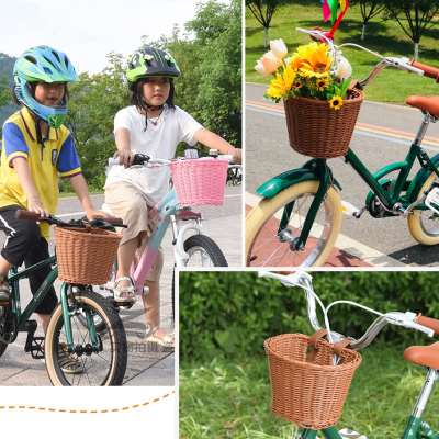 新品儿童自行g车篮童车车筐小轮单车前车篓小号小孩遛娃单车编织