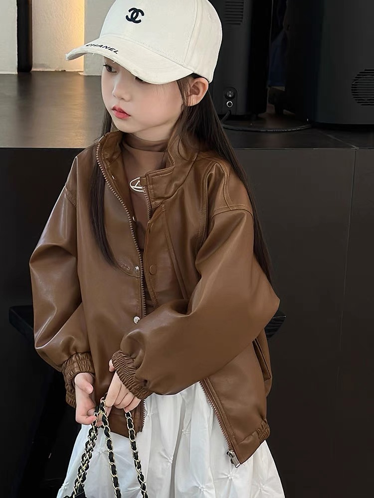 女童皮衣美拉德外套2023秋冬新款韩系洋气时髦中大童网红皮衣夹克