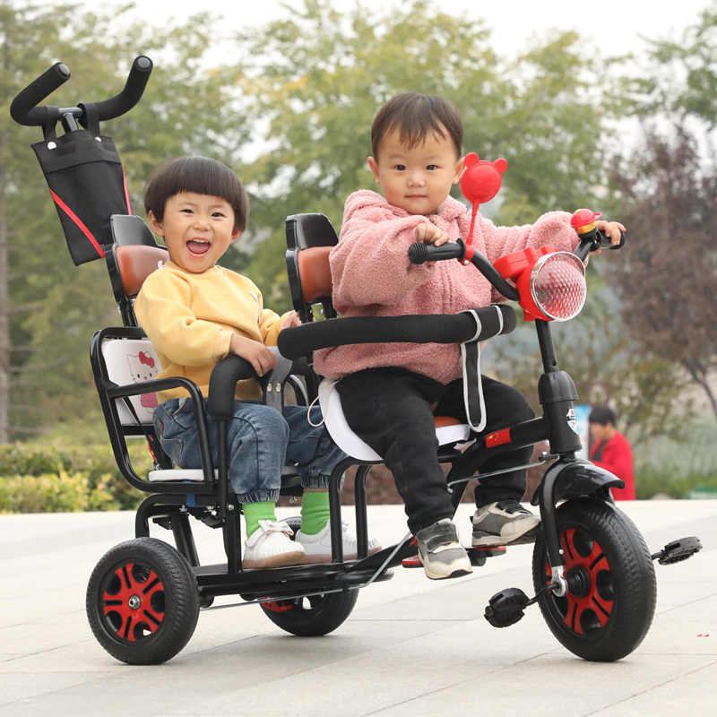 新疆西藏包邮双人座儿童三轮车二胎宝宝脚踏车双胞胎手推车可带人